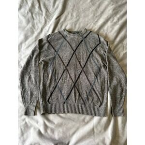 Dockers Mens Argyle Crewneck Sweater Grey Marl Knit Pullover Size Medium